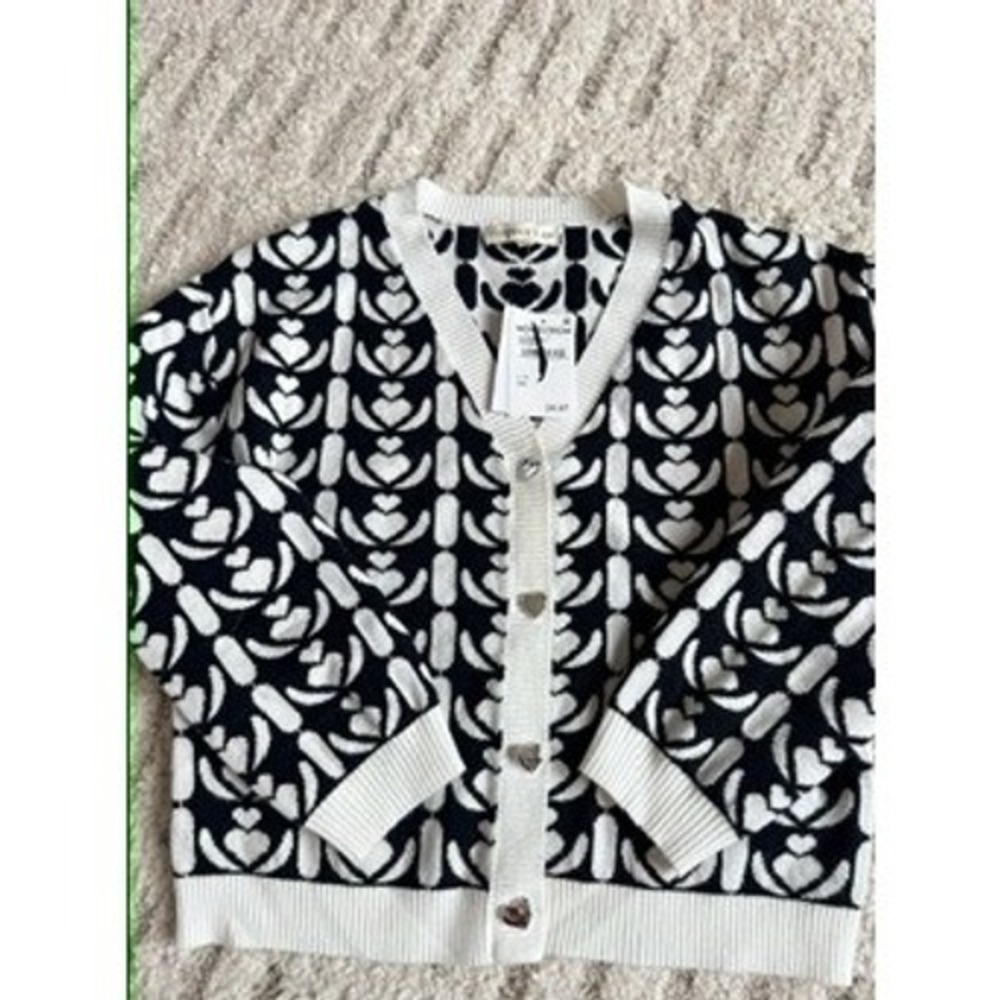 Margaux & Lexi Girls Heart Pattern‎ Cardigan Sweater Black White Size L 14 NWT